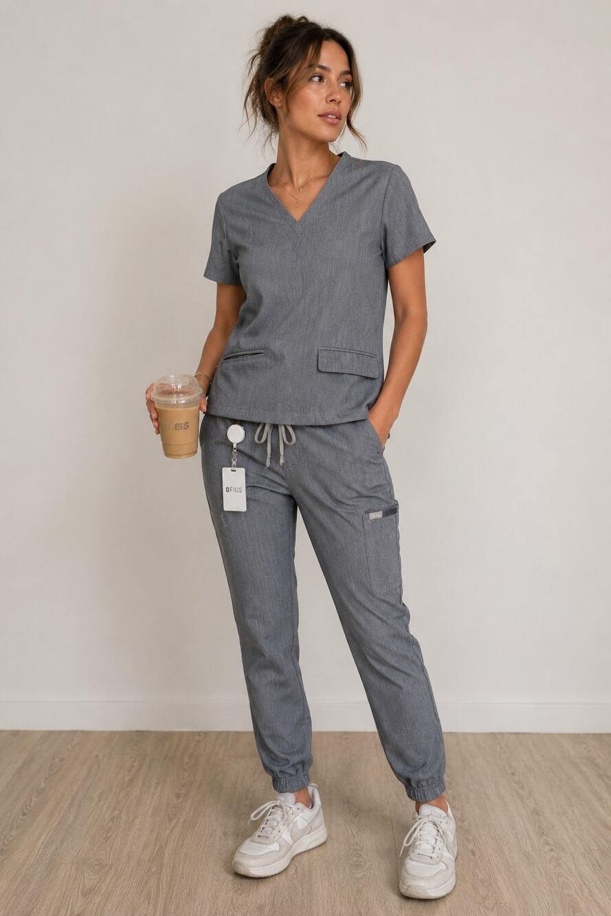 FIGS Technical Collection Women’s M Gray V Neck Scrub Top Utility Pockets